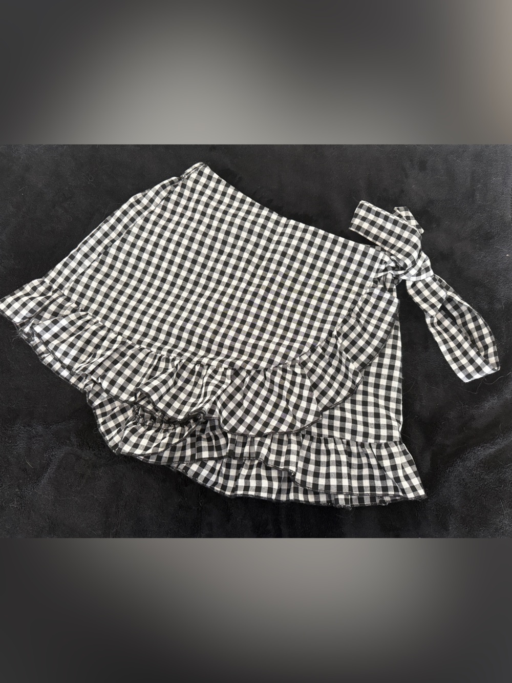 Black and White Gingham Ruffle Tie-Waist Skort